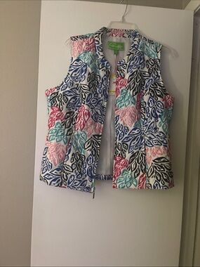 NWT Pappagallo Sleeveless Printed Zip-Front Vest - Multicolor-Size M
